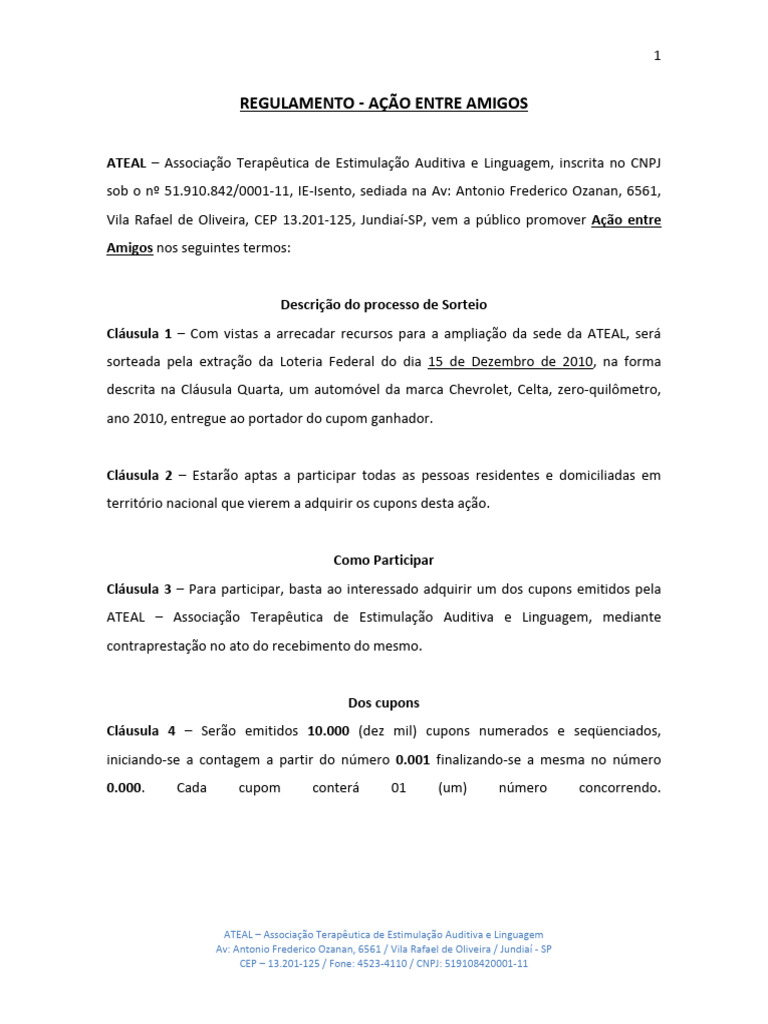 Regulamento da Ação Entre Amigos ATEAL | PDF