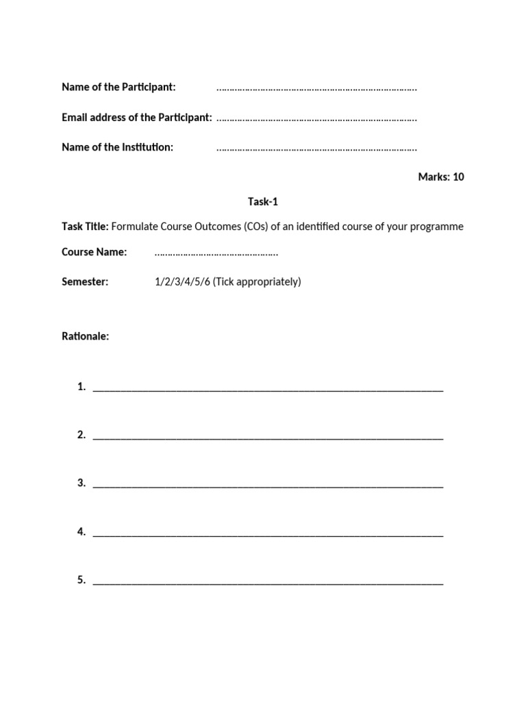 Course Outcomes Formulation Template | PDF
