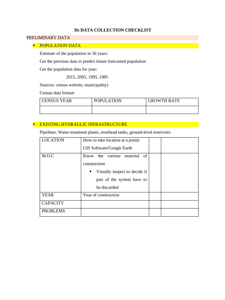 Water Supply Data Collection Checklist | PDF | Combined Sewer | Water