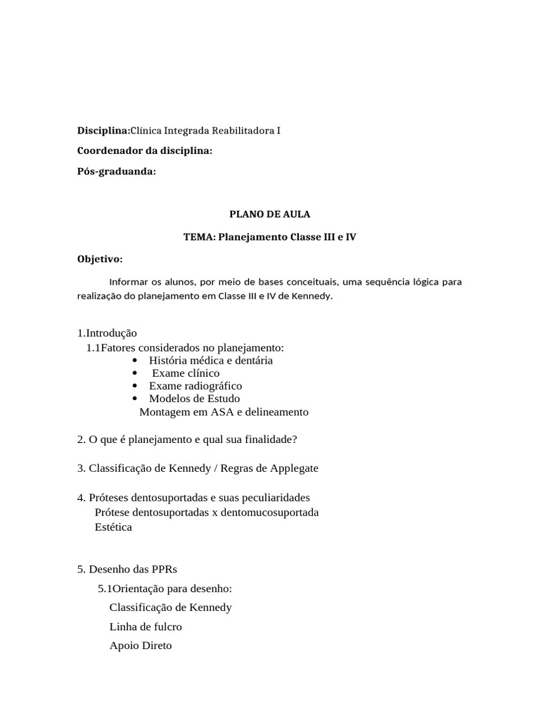 Planejamento PPR Classe III e IV | PDF