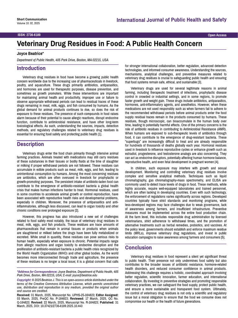 Veterinary Drug Residues in Food A Public Health Concern | PDF ...