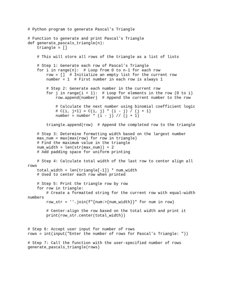 Generate Pascal's Triangle in Python | PDF