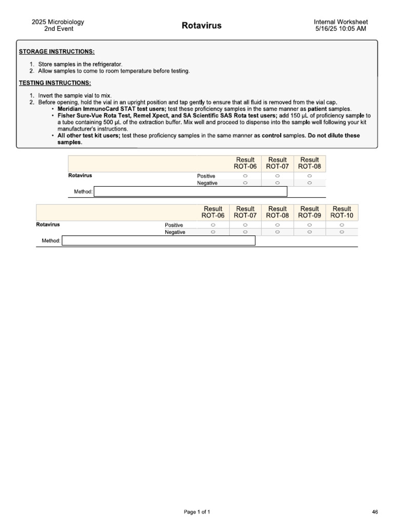 #348-25 Rotavirus Instructions and Worksheets | PDF
