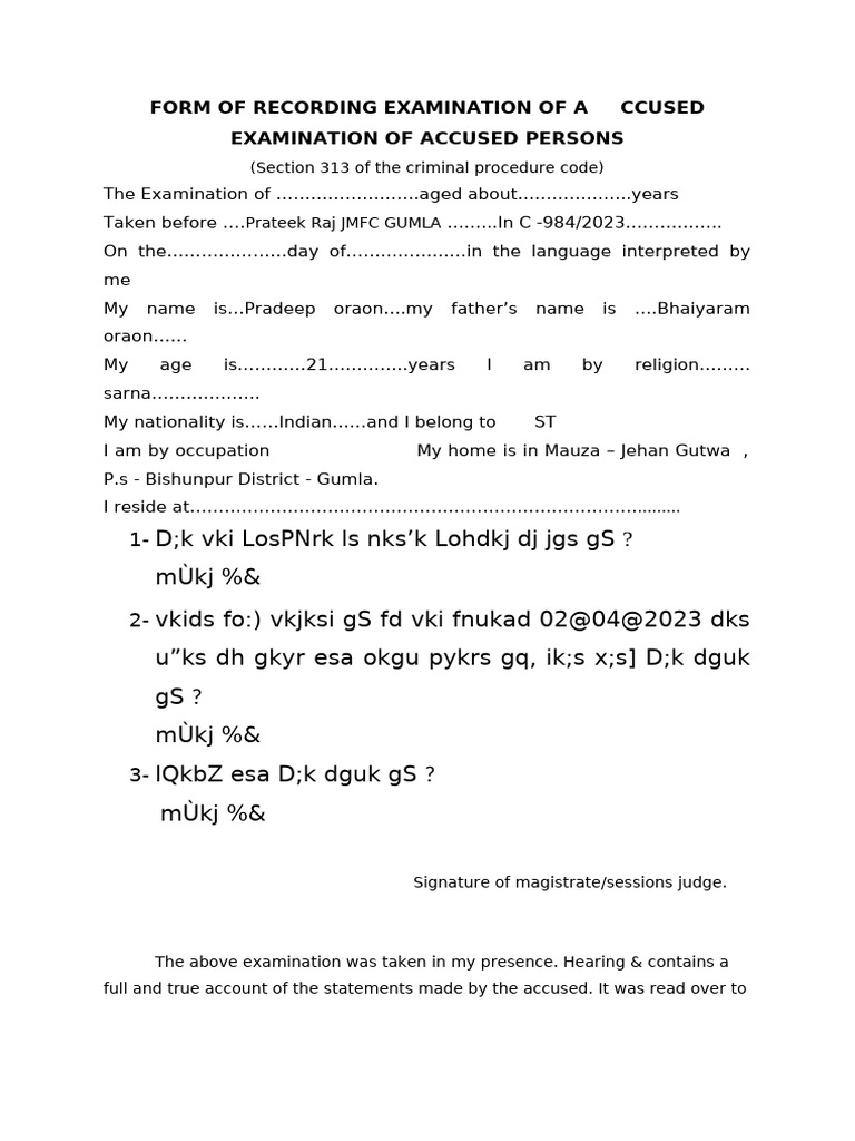 Examination Record of Accused Person | PDF