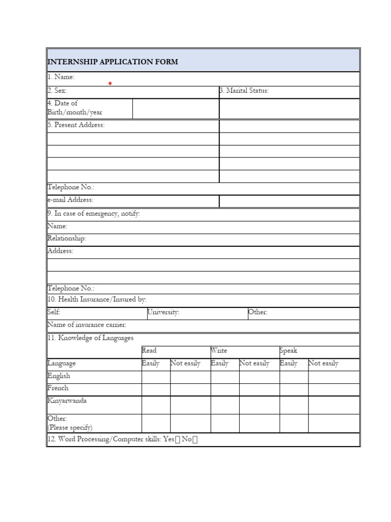 Internship Application Form | PDF