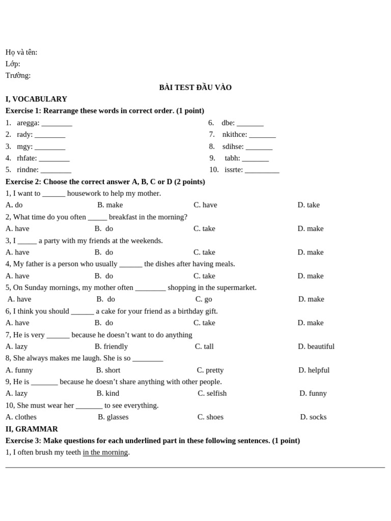 English Entrance Test Preparation | PDF
