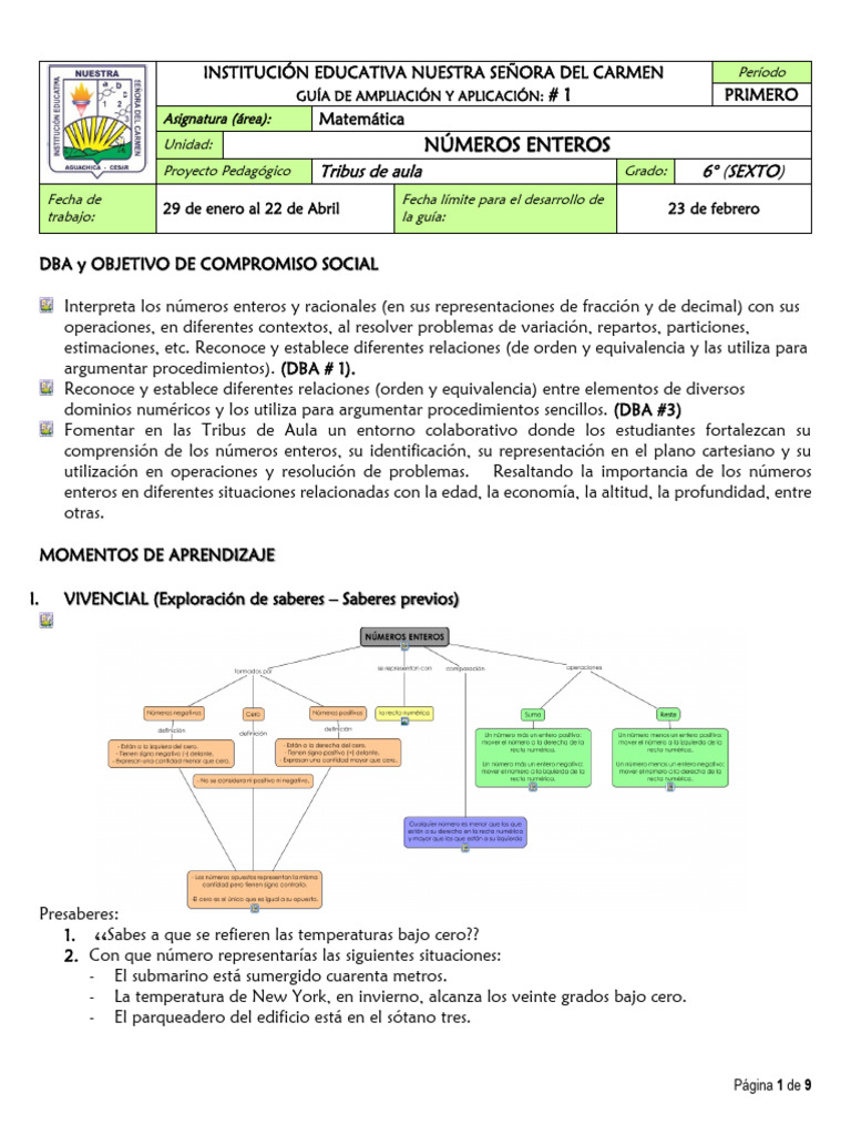 Guía de Números Enteros para Sexto Grado | PDF | Entero | Matemáticas