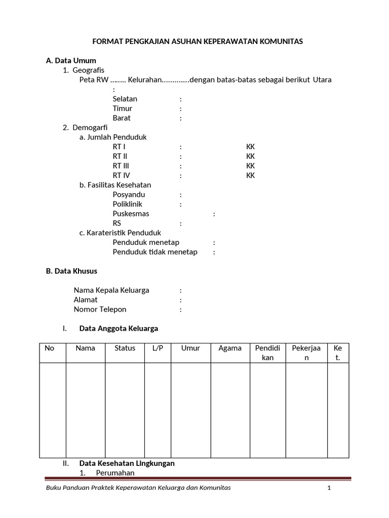 Form Pengkajian Komunitas | PDF