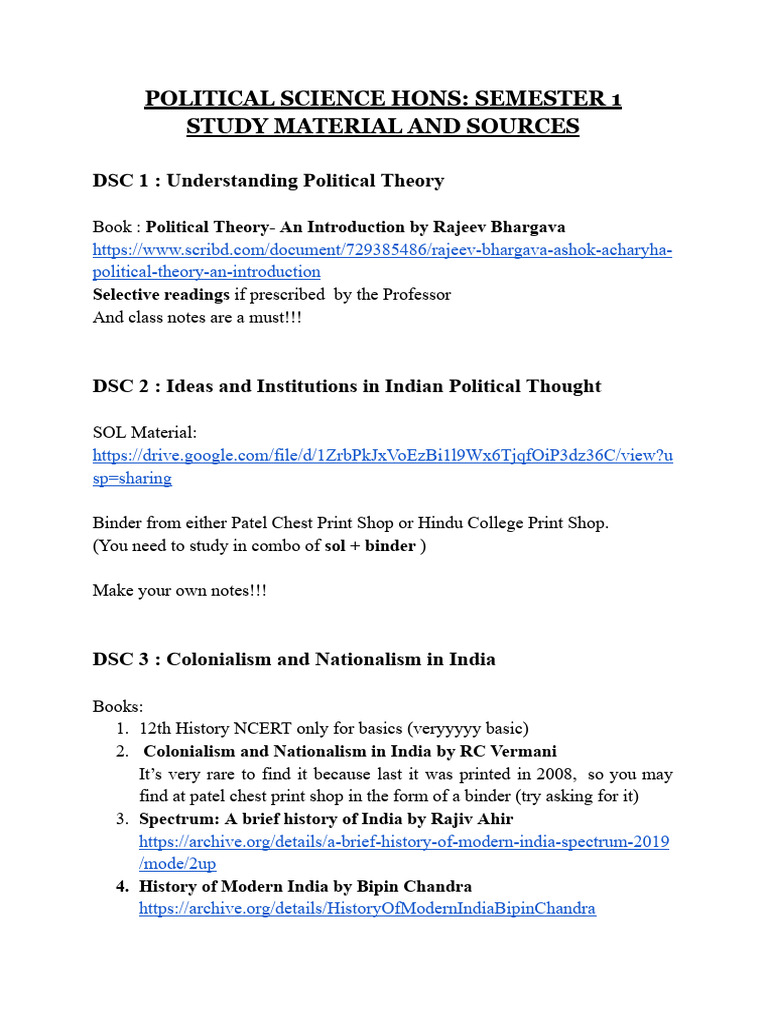 1st Year Political Science Resources | PDF