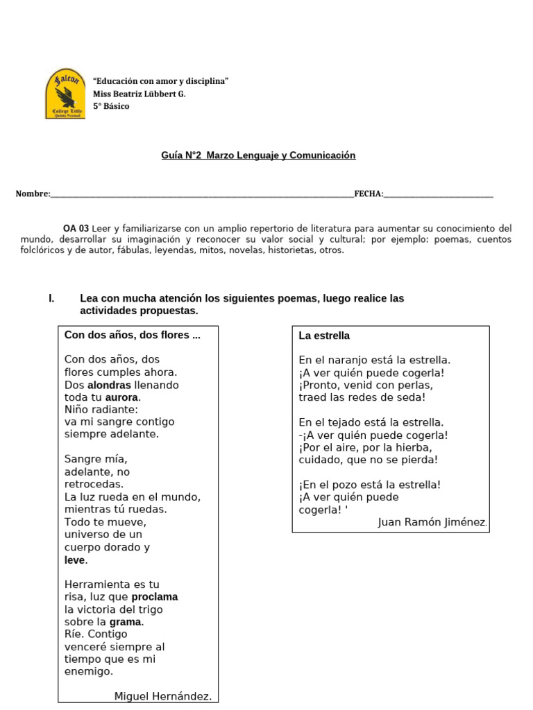 Guía de Lenguaje y Comunicación 5° Básico | PDF | Rima