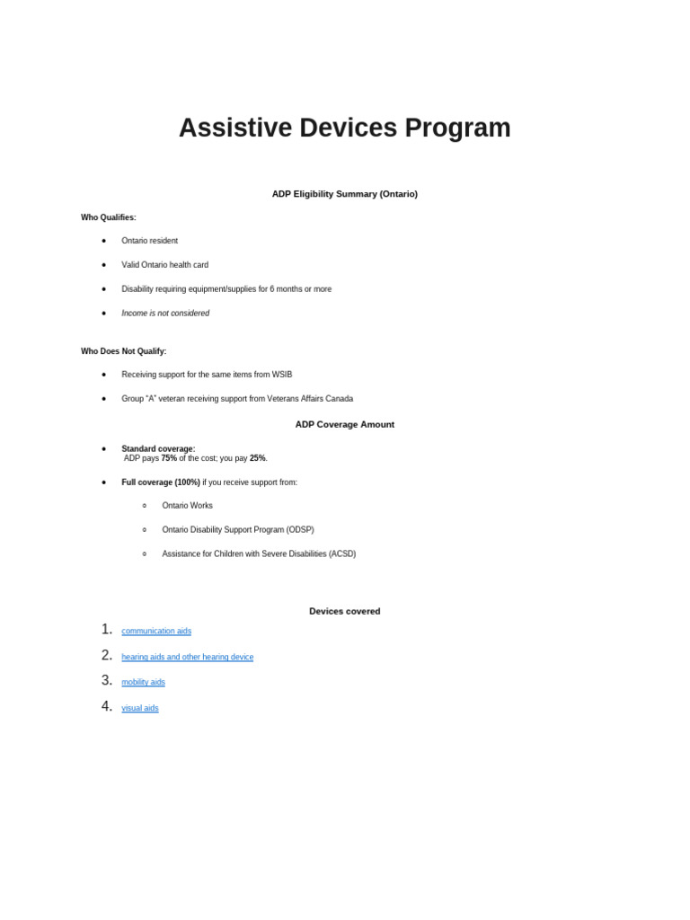 Ontario Assistive Devices Program Guide | PDF | Wheelchair | Hearing Aid