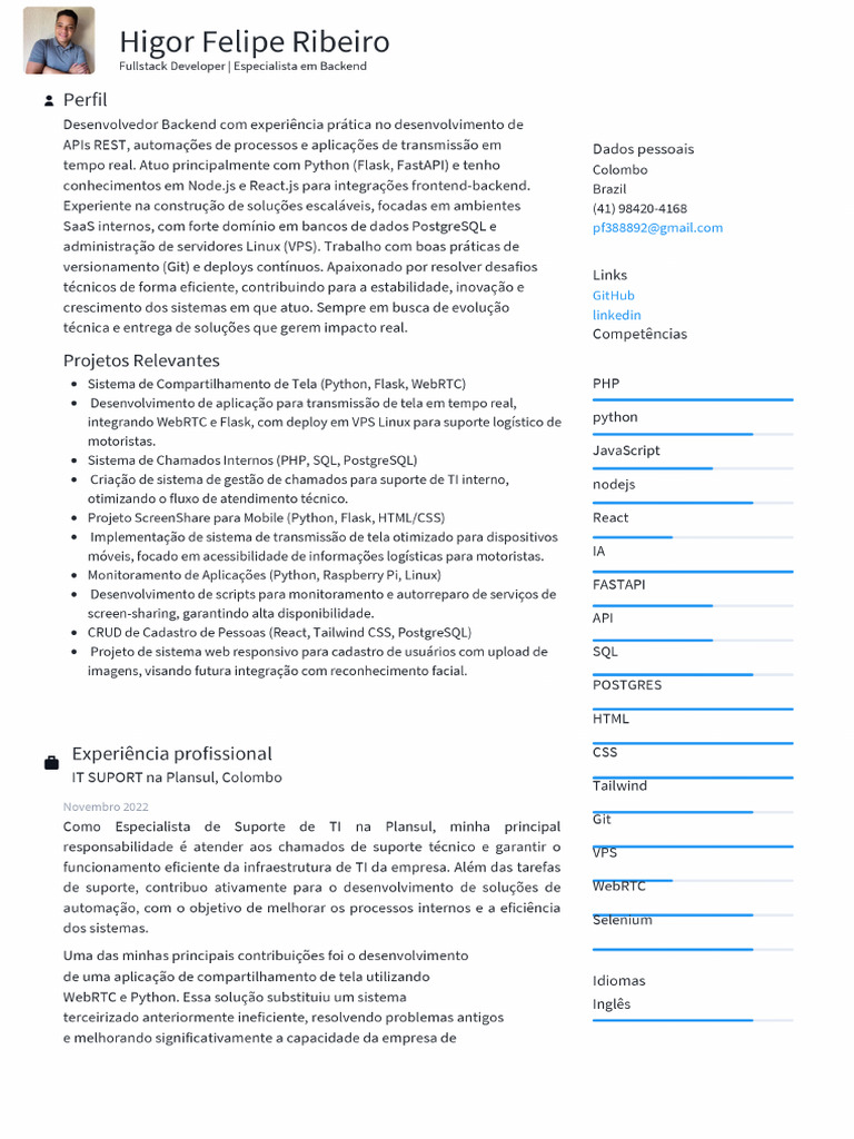 Higor Felipe Ribeiro - Backend Developer PDF | PDF