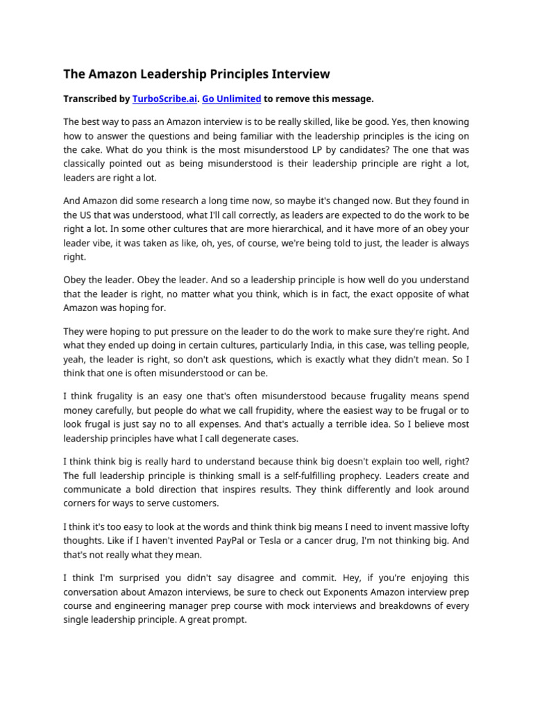 The Amazon Leadership Principles Interview | PDF