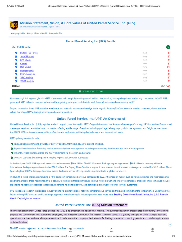 UPS Mission, Vision, and Values Overview | PDF | United Parcel Service ...