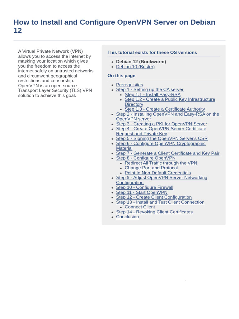 OpenVPN Server Setup on Debian 12 | PDF | Transport Layer Security ...