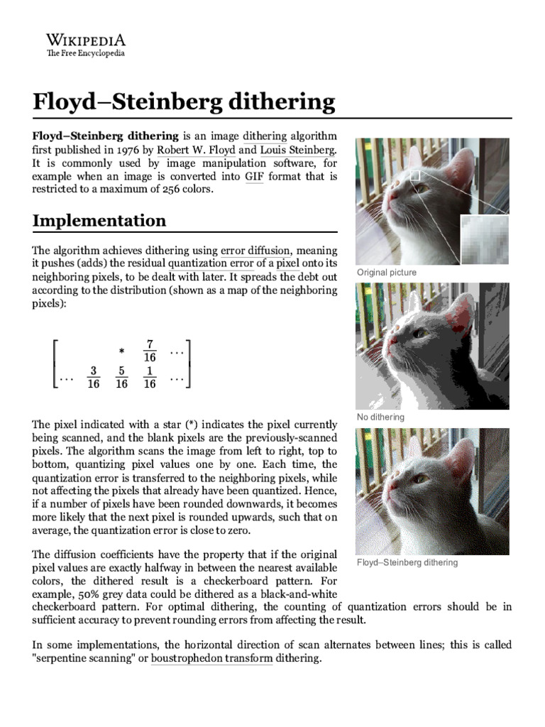Floyd-Steinberg Dithering - Wikipedia | PDF