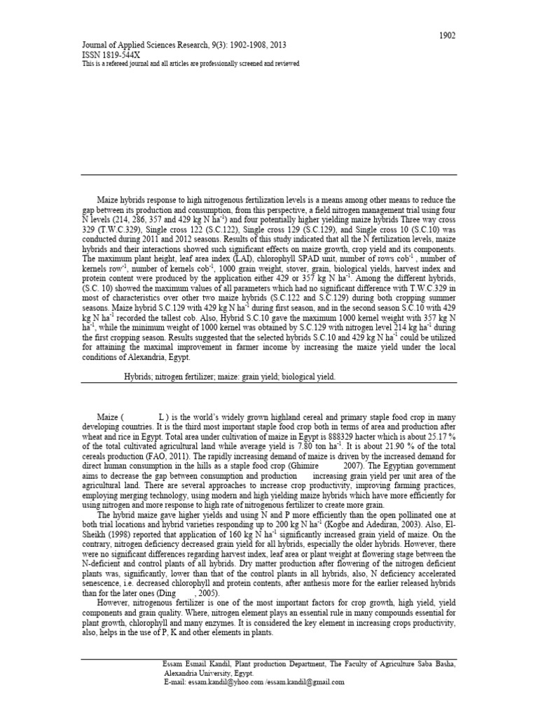 Maize Hybrids Response to Nitrogen Fertilization | PDF | Maize | Cereals