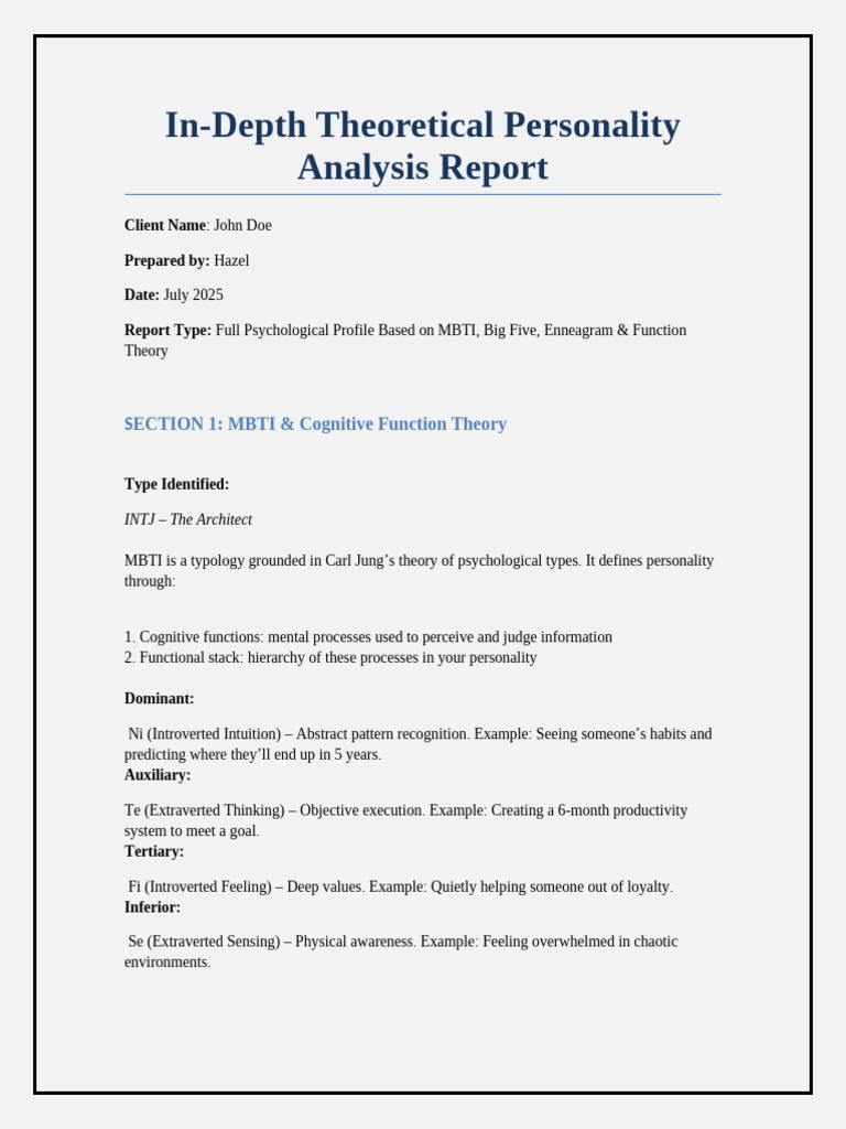 INTJ Personality Analysis Report Theoretical Sample | PDF ...