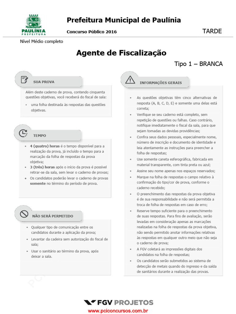 Prova Concurso Agente de Fiscalização 2016 | PDF | Escassez de água ...