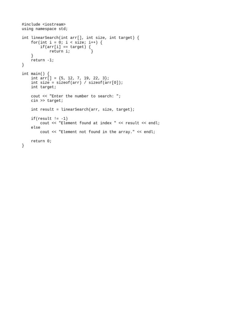 Linear Search Implementation Example | PDF