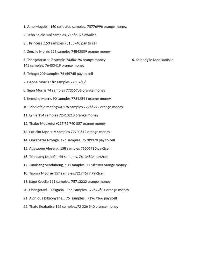 Sample Collection Data Overview | PDF