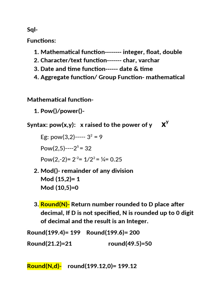 SQL Functions: Mathematical and Aggregate | PDF