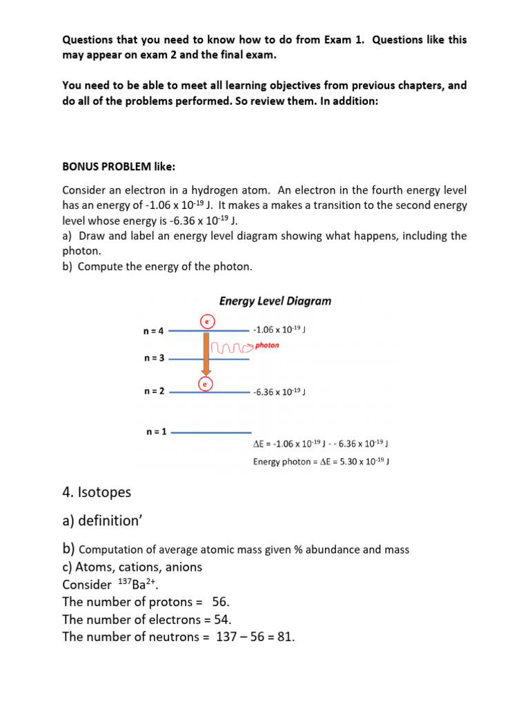Exam 1 Review: Key Concepts and Problems | PDF | Mole (Unit) | Atoms