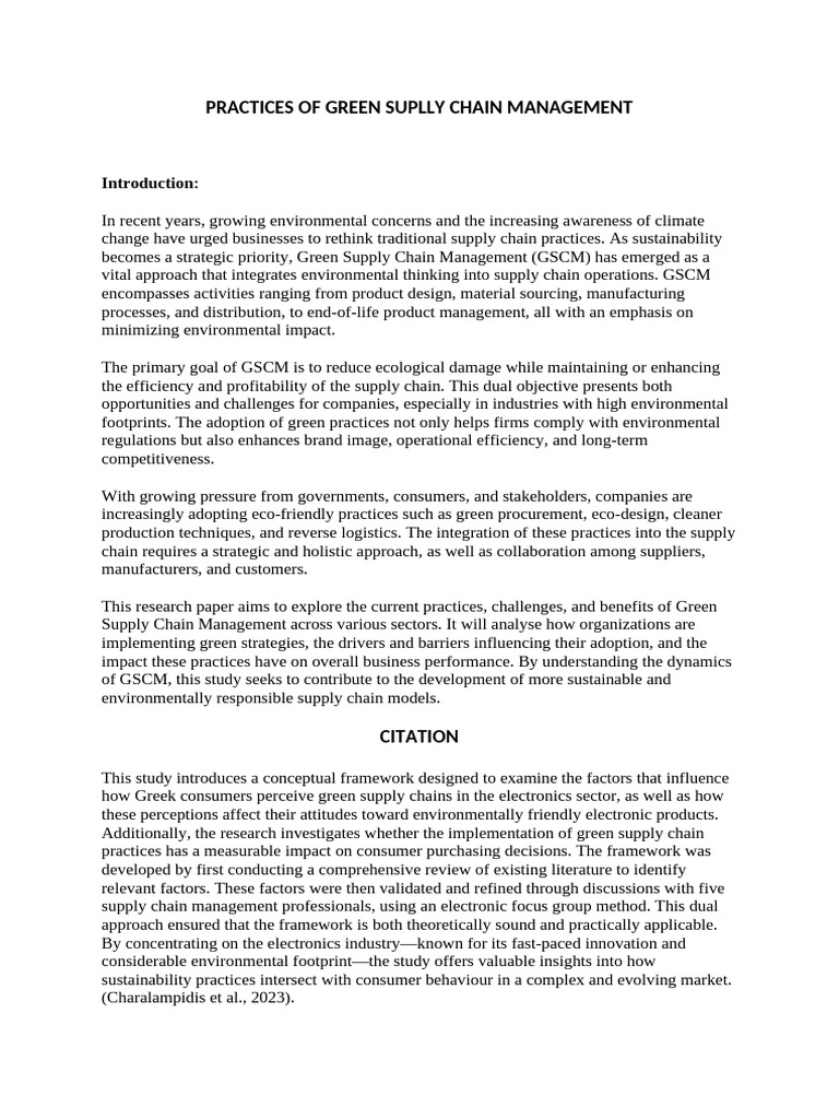Implementing Green Supply Chain Practices | PDF | Supply Chain | Supply ...