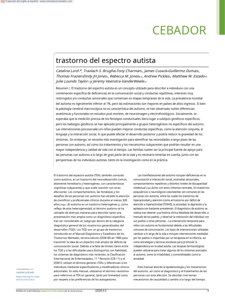 Trastorno del Espectro Autista: Diagnóstico y Tratamiento | PDF ...