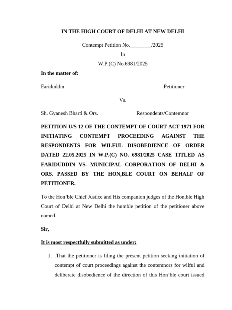 Contempt Petition Against MCD for Disobedience | PDF | Contempt Of ...