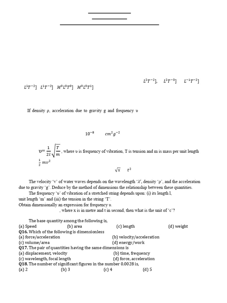 Units and Dimensions Worksheet | PDF | Velocity | Force