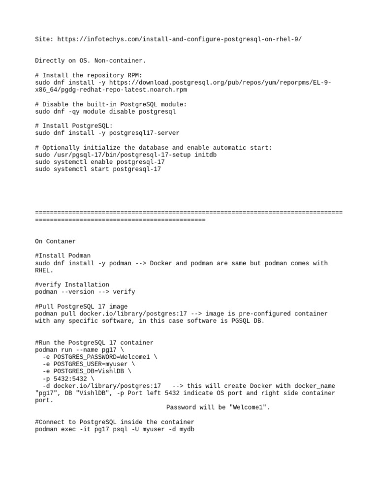 PostgreSQL 17 Setup on RHEL 9 with Podman | PDF