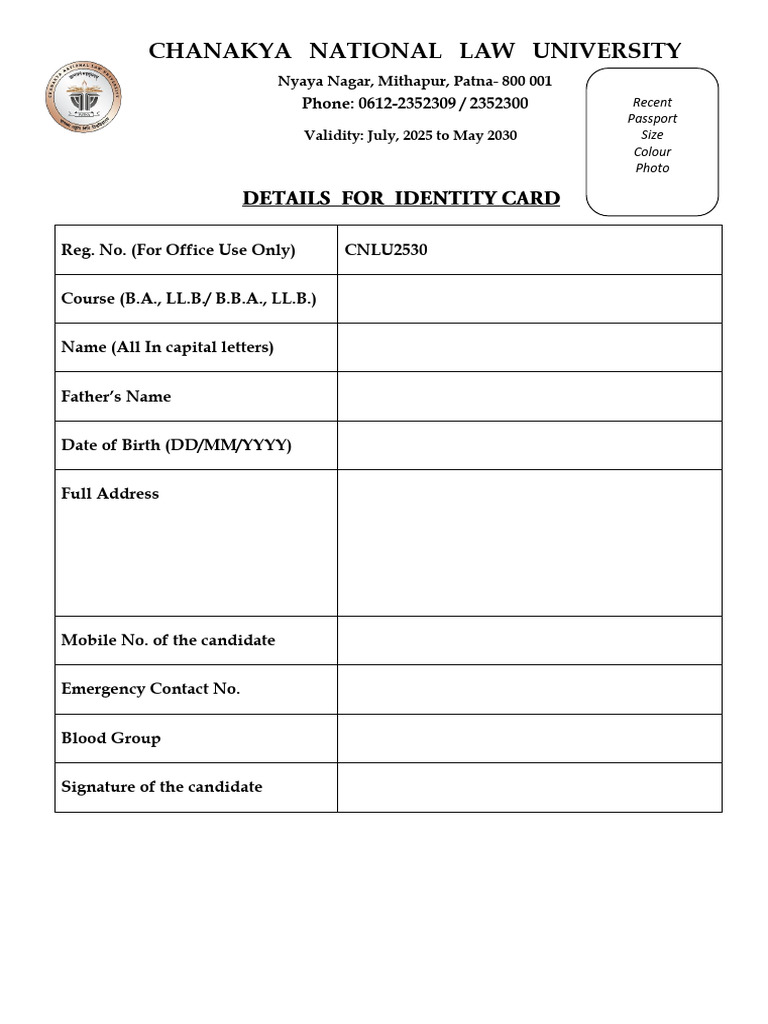 Details For Identity Card | PDF