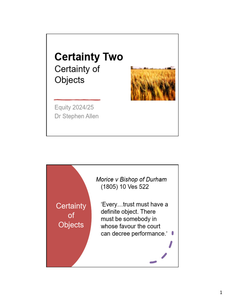 Certainty of Objects in Trust Law | PDF | Wills And Trusts | Civil Law ...