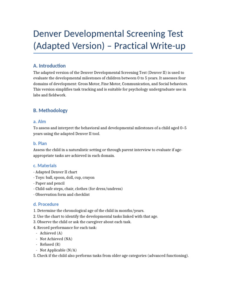 Denver II Developmental Screening Guide | PDF | Psychological Concepts ...