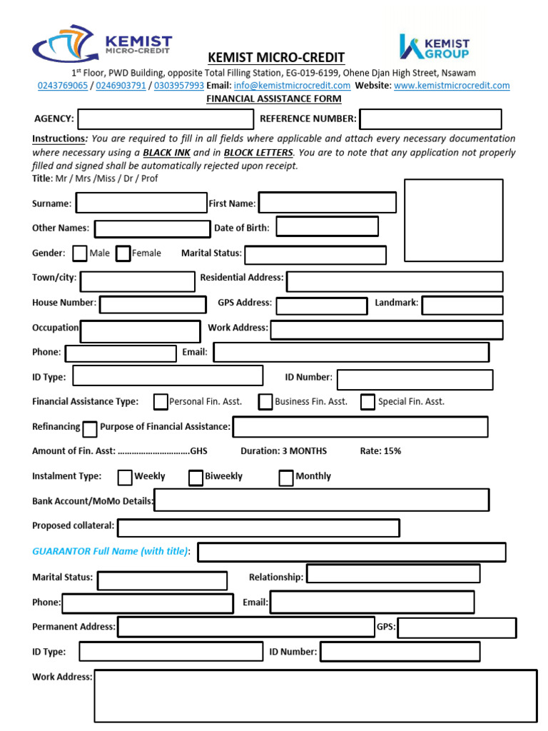 Kemist Micro-Credit Financial Assistance Form | PDF | Debt | Interest