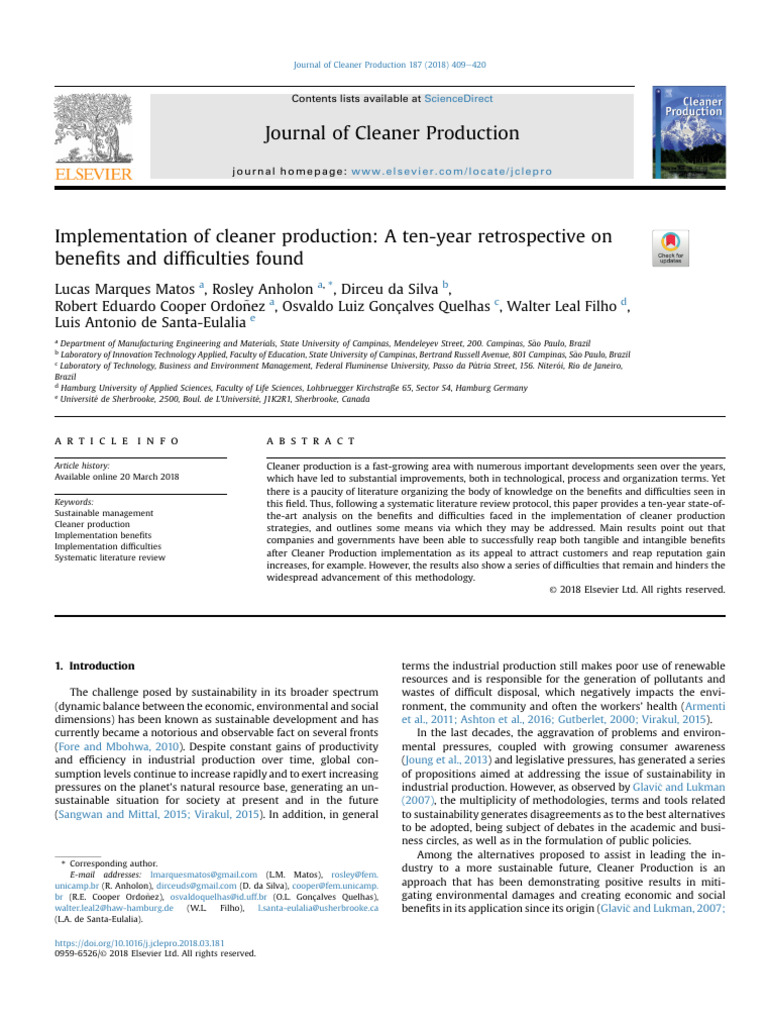 Cleaner Production: Benefits and Challenges | PDF | Sustainability ...