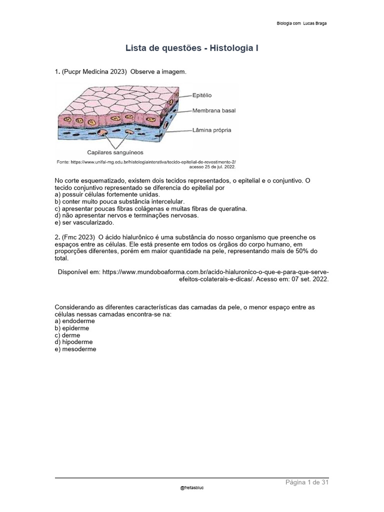 Tecidos Epiteliais e Conjuntivos na Histologia | PDF | Epitélio ...