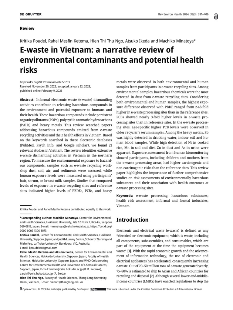 E-Waste in Vietnam A Narrative Review of Environme | PDF | Electronic ...