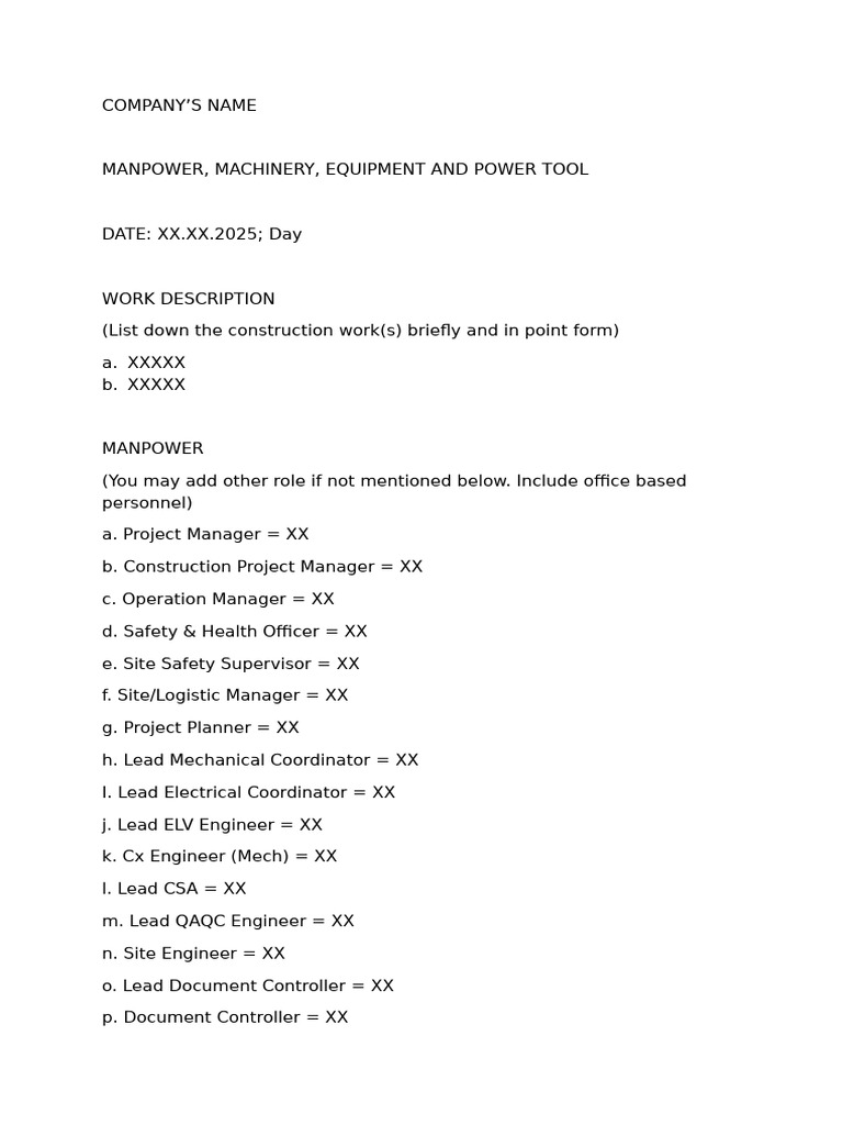 Manpower and Plant Reporting | PDF