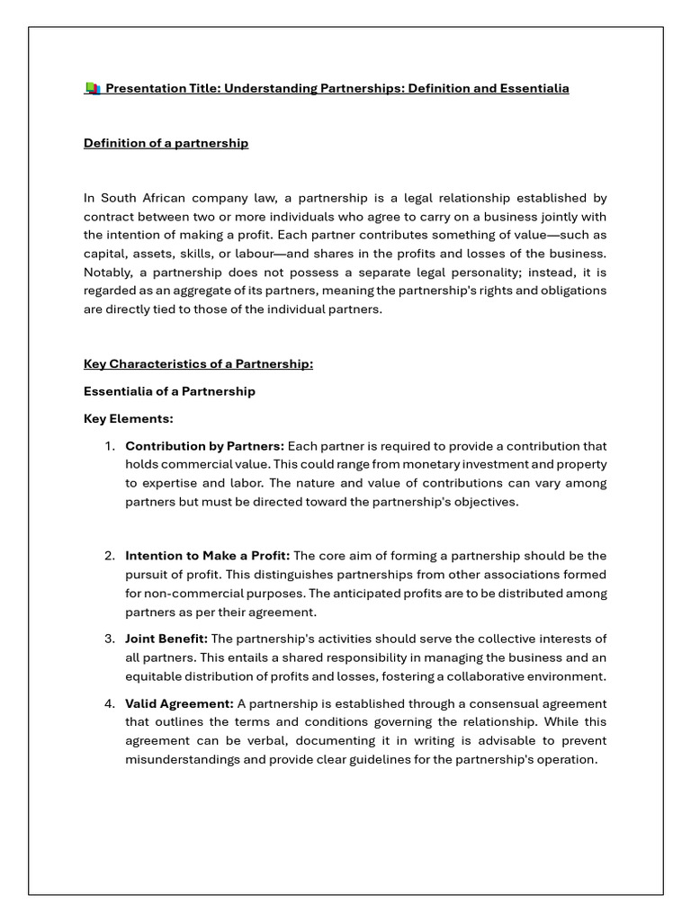 Essentialia of Partnerships Explained | PDF | Partnership | Private Law