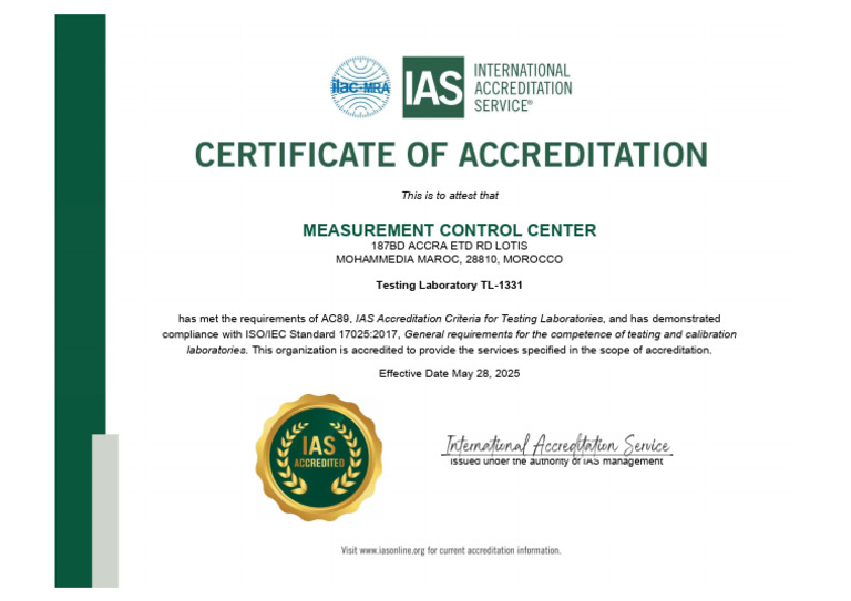 IAS Accreditation for Testing Lab TL-1331 | PDF