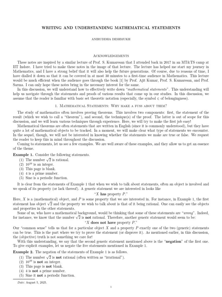 Understanding Mathematical Statements | PDF | Numbers | Rational Number