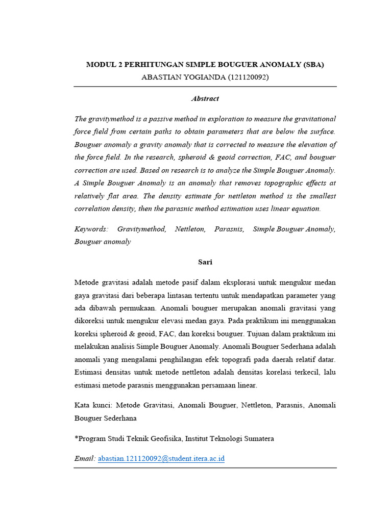 Analisis Simple Bouguer Anomaly Gravitasi | PDF