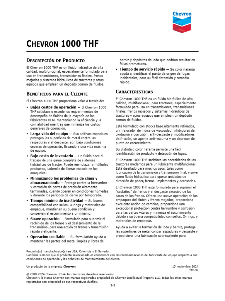Ficha Técnica Chevron 1000 THF | PDF | Corrosión | Ingeniería mecánica
