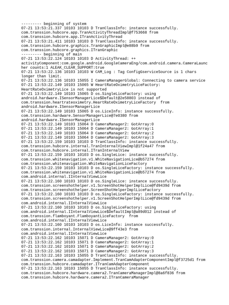 Camera Service Debug Log Analysis | PDF | Operating System Families ...