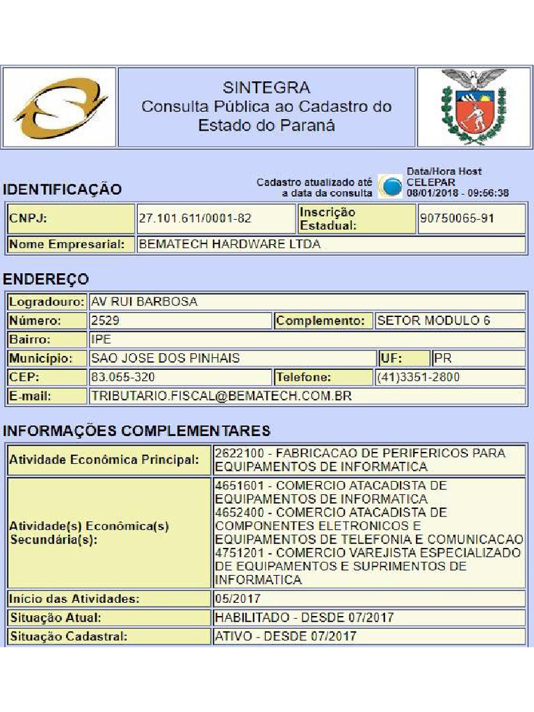 Cartão Sintegra | PDF