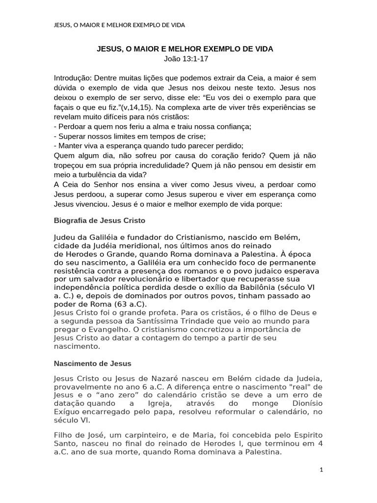 Jesus: Exemplo de Vida e Ensinamentos | PDF | Jesus | Nascimento de Jesus