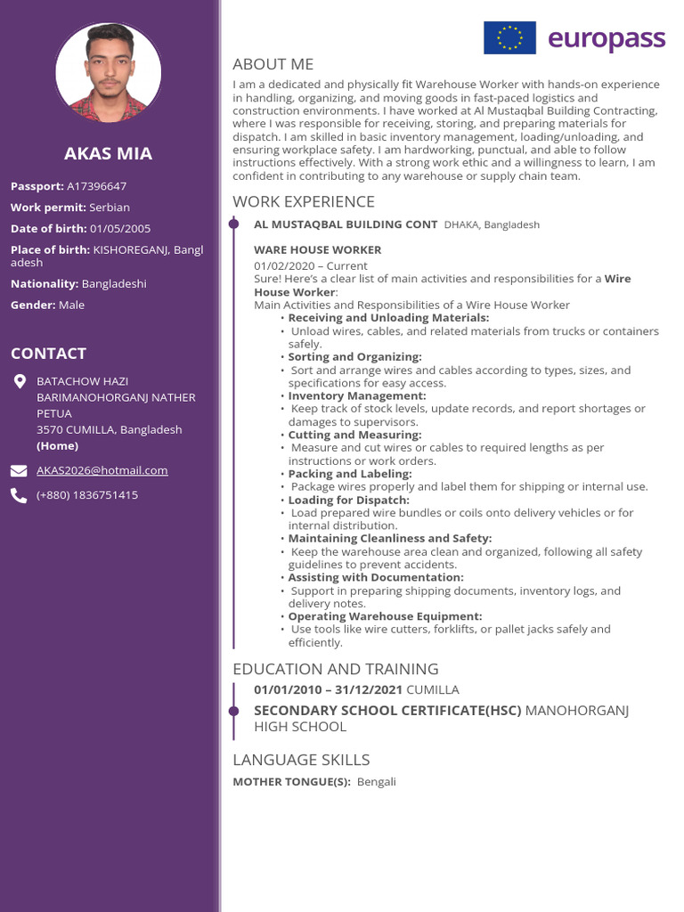 Experienced Warehouse Worker Profile | PDF | Warehouse
