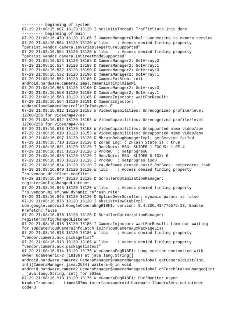 Camera Service Initialization Logs | PDF | Computing | Computer Programming